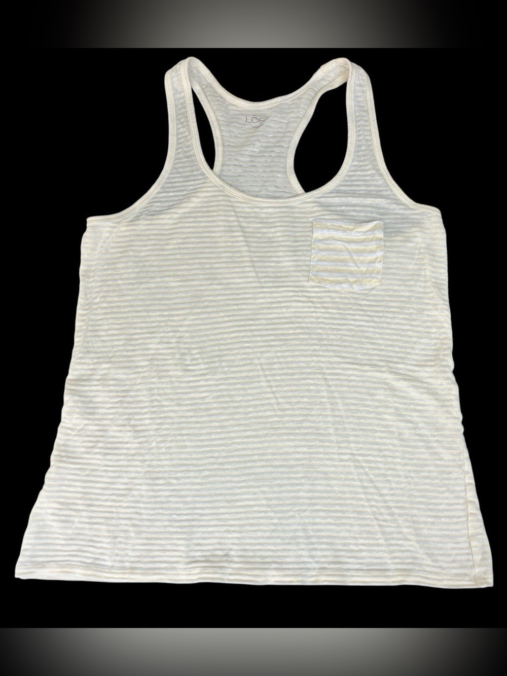 Ann Taylor Loft Womens Small Racerback Tank Top Small Striped Linen Blend Yellow